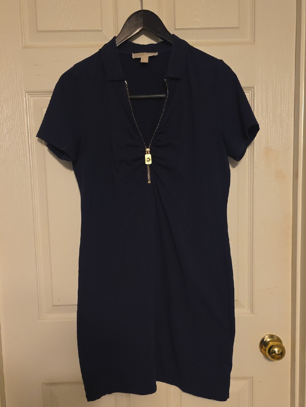 Michael Kors polo shift dress with a front zipper In Navy Blue.